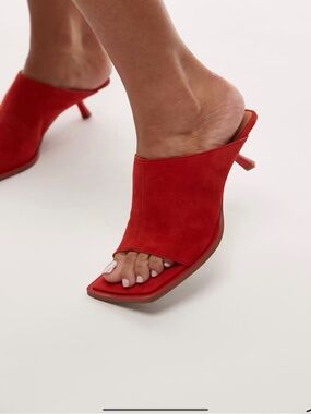 Topshop Bright Red REAL Suede Open-Toe Mule Sandals